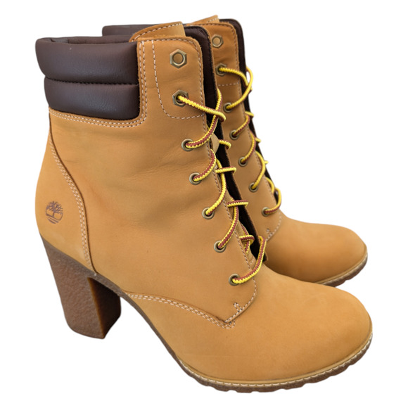 Timberland Tillston Double Collar Wheat Nubuck Leather Heeled Bootie Womens 9.5 - Picture 1 of 10